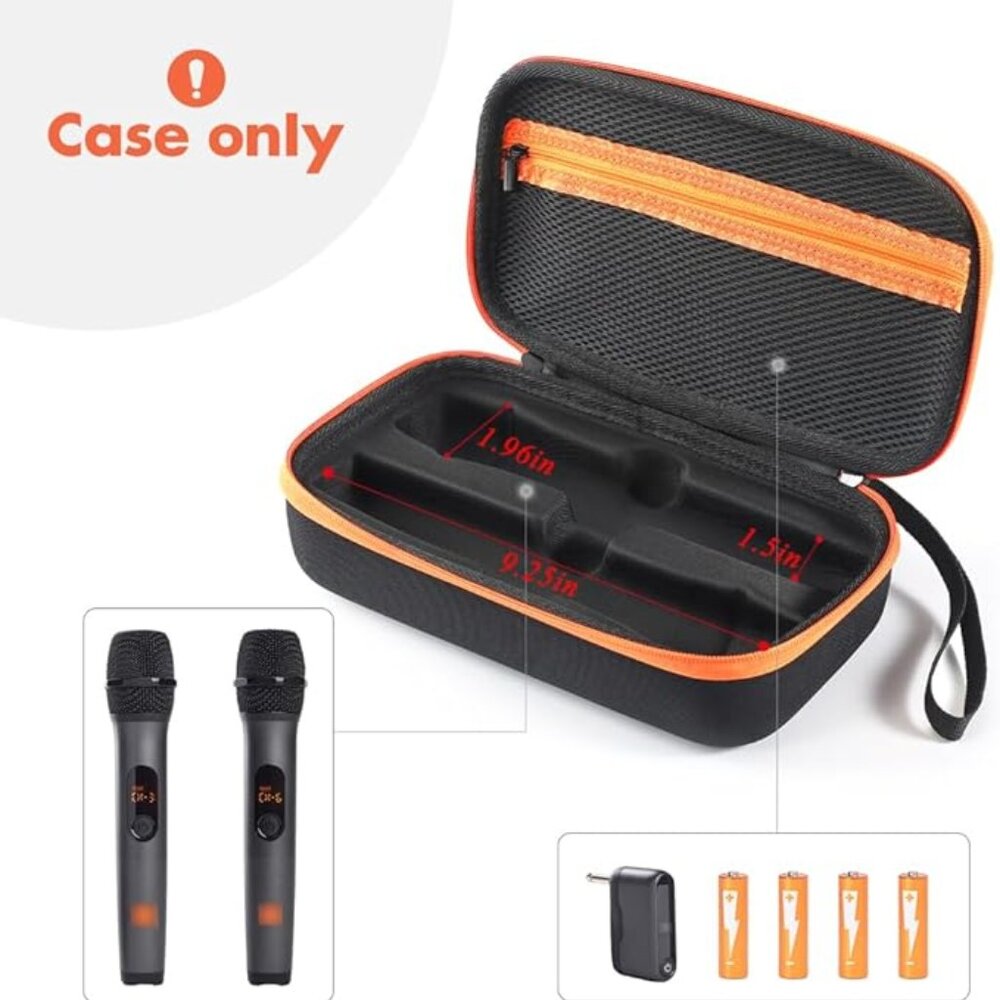 🆕Waterproof Rigid Impact-Resistant Dual Microphone Case w/ Net Pocket & Handle